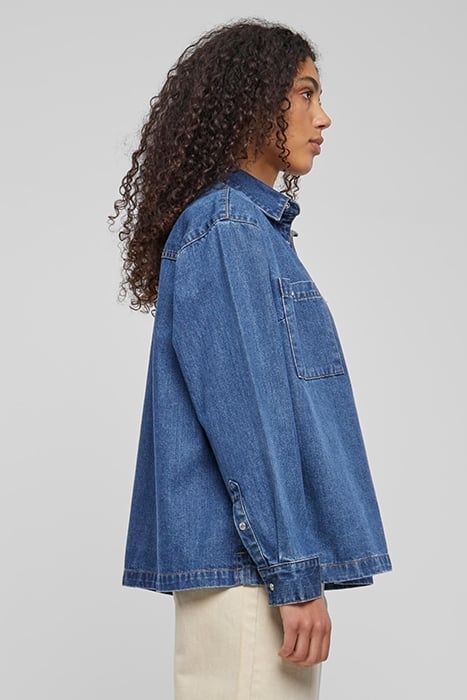 LADIES OVERSIZED DENIM SHIRT MID INDIGO WASHED 7