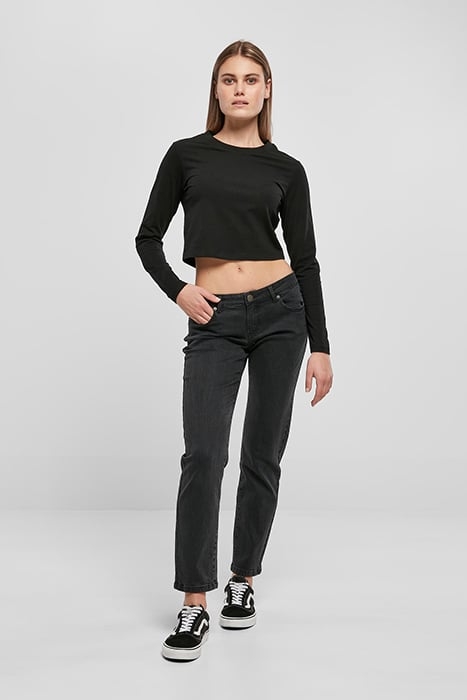 LADIES LOW WAIST STRAIGHT DENIM PANTS BLACK WASHED 3