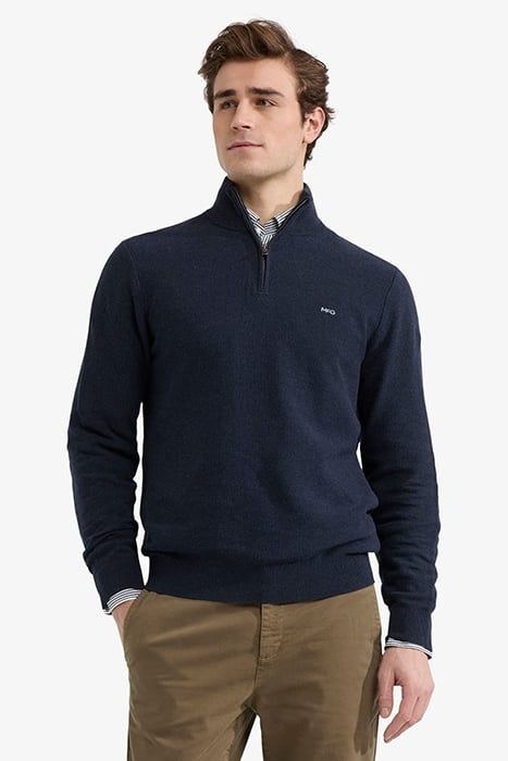 STRUCTURED ZIP MOCK SWEATER NAVY 1
