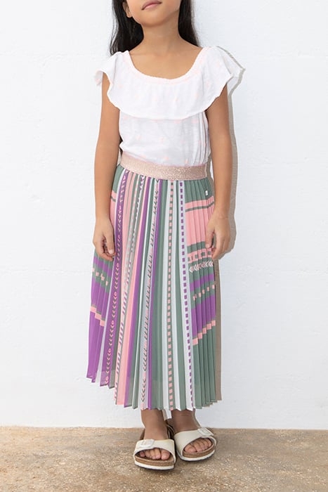 GIRLS’ WHITE T-SHIRT, NEON JACQUARD ELASTICATED NECK 1