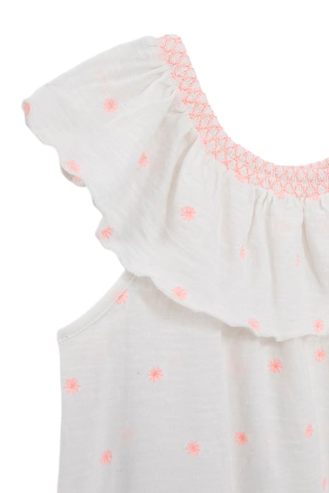 GIRLS’ WHITE T-SHIRT, NEON JACQUARD ELASTICATED NECK 4
