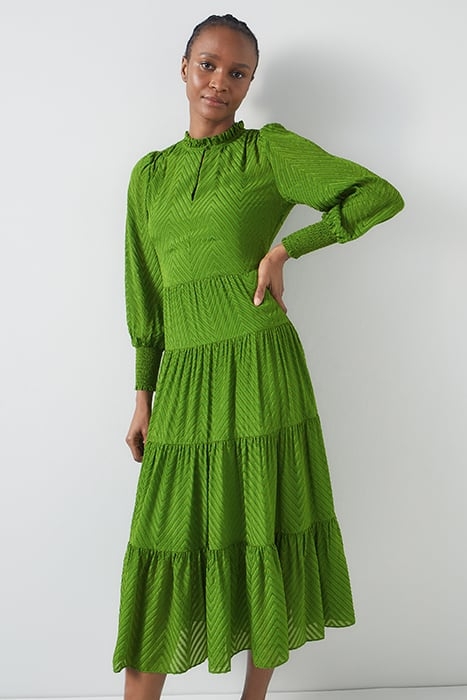 FLORA CHEVRON MIDI DRESS BRIGHT GREEN 1