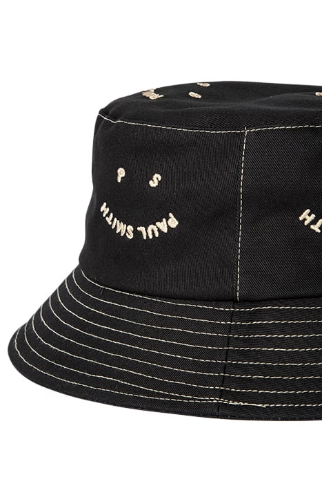 MEN HAT BUCKET HAPPY BLACK 3