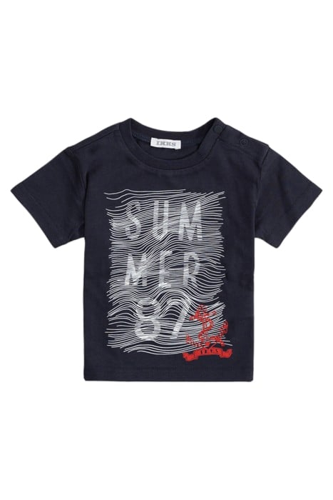 BLUE T-SHIRT ORGANIC COTTON STRIPED MESSAGE BABY BOY 1