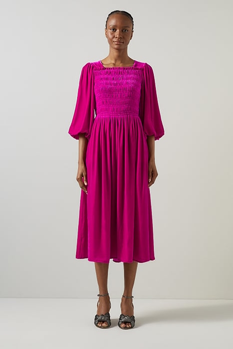 CALLISTA VELVET MIDI DRESS BRIGHT PINK 1