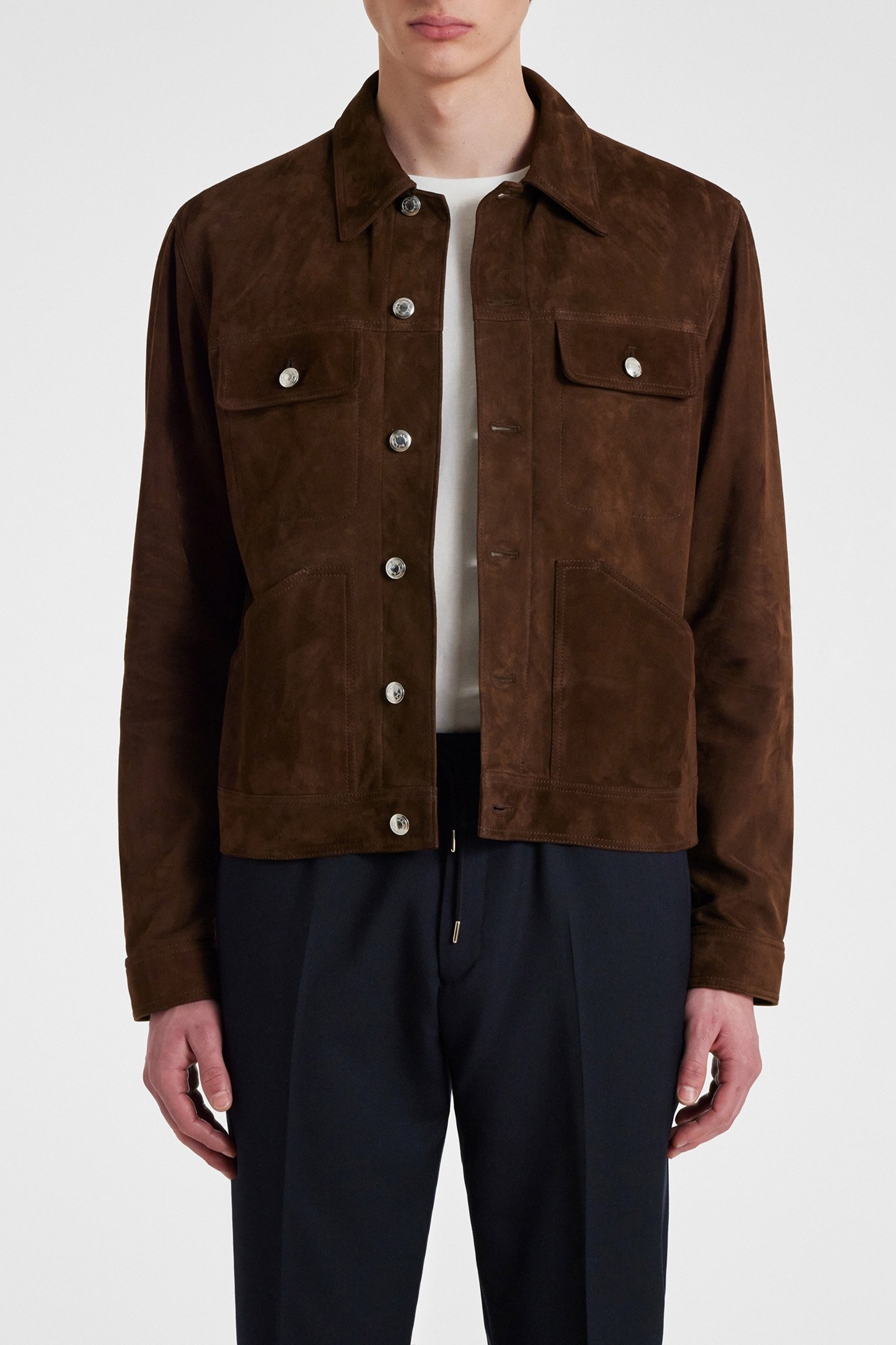 MENS SUEDE DENIM STYLE JACKET DARK BROWN 1