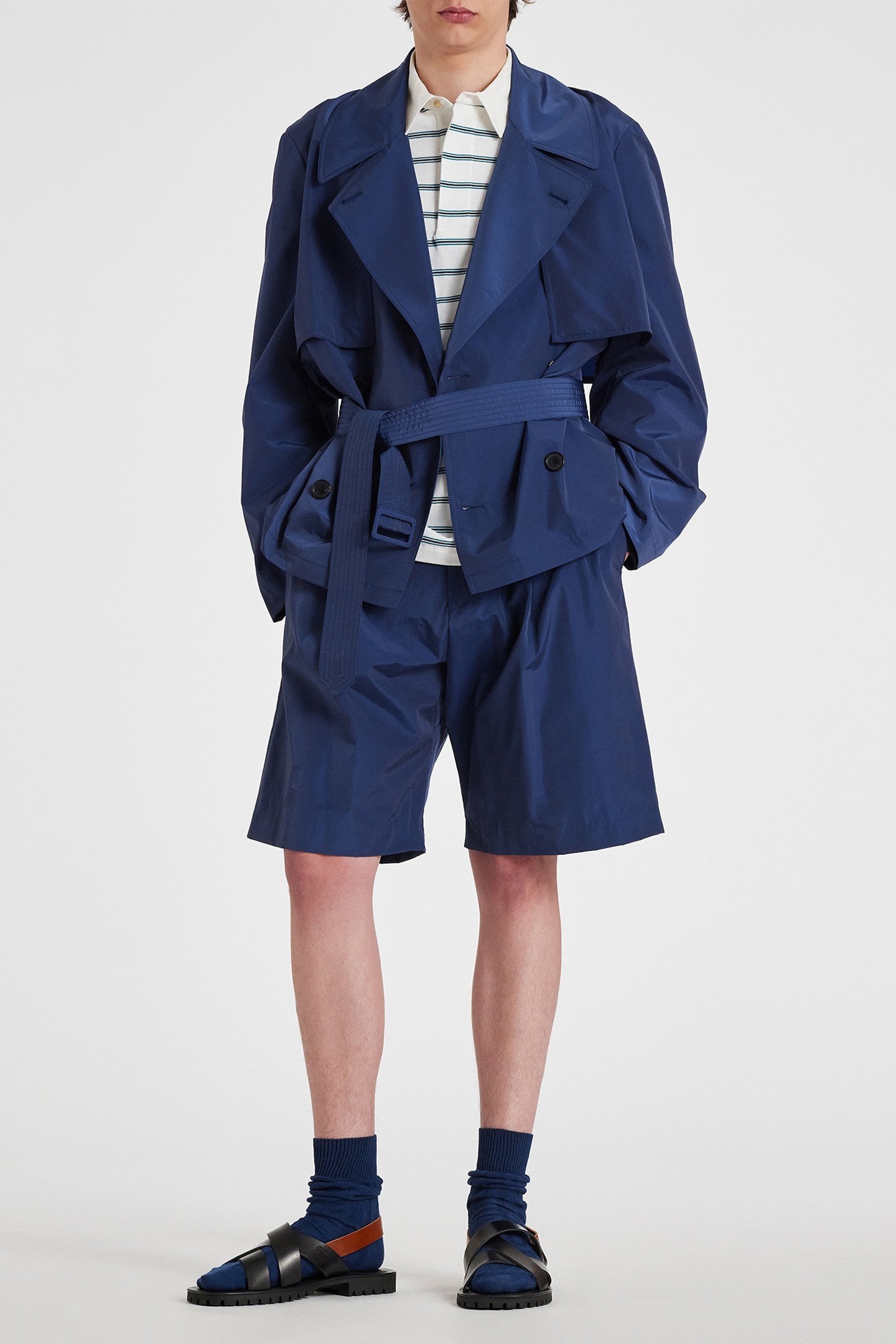 MENS SHORT COAT WITH BELT INDIGO 3