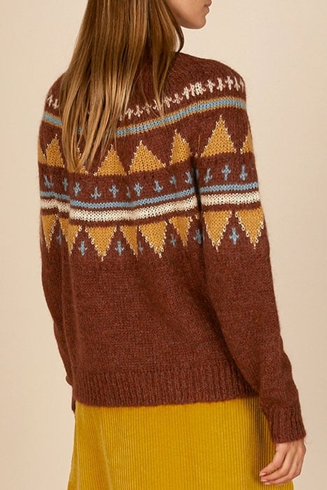 CREW NECK ROUND JACQ SWT LS BROWN 3