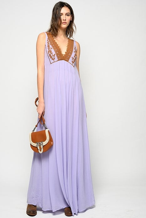 MALIARDO ABITO GEORGETTE RICAM LILAC/BURNT 3