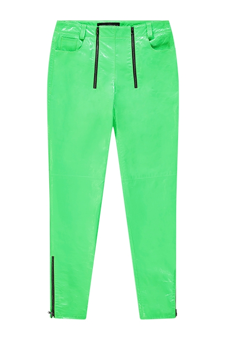 WOMEN'S LEATHER SKINNY PANTS NEON GREEN 1