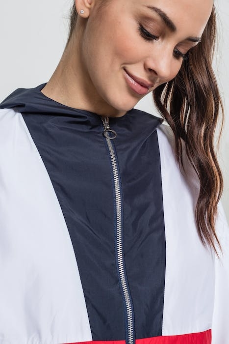 LADIES 3-TONE OVERSIZE WINDBREAKER NAVY/WHITE/FIRE RED 5