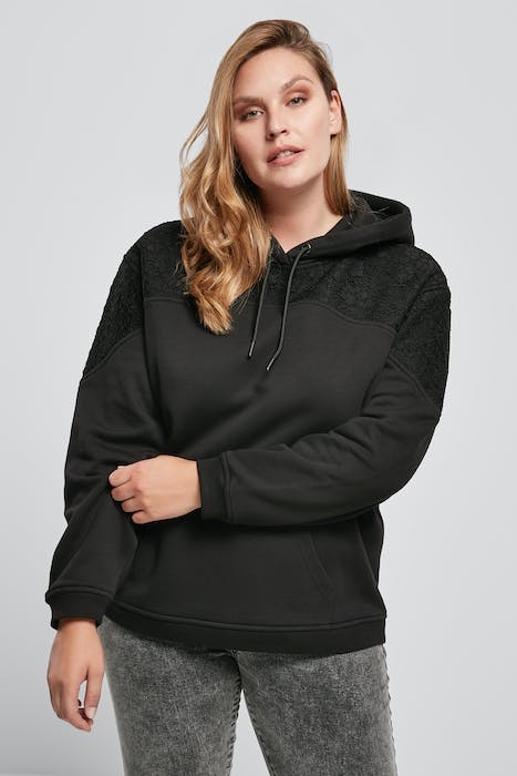 LADIES LACE INSET HOODY BLACK 2