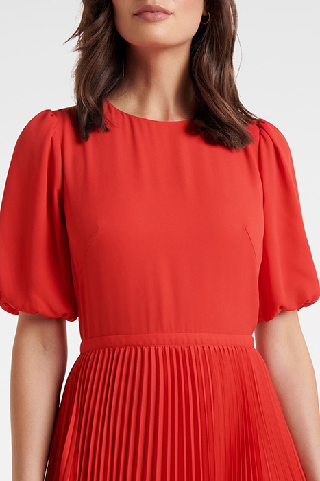 CHARLOTTE PUFF SLEEVE PLEATED DRESS RED 4