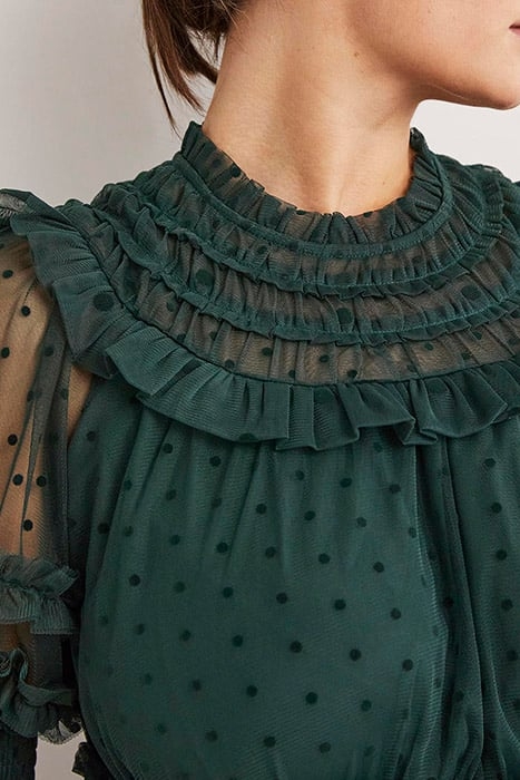 TULLE RUFFLE MIDI PARTY DRESS GRN 3