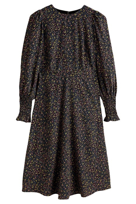 SMOCKED CUFF MIDI DRESS BLK 5