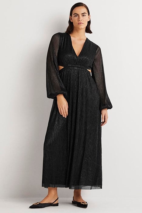 METALLIC CUT-OUT MAXI DRESS BLK 1