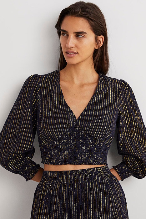 LUREX SMOCKED CROP TOP NVY 1