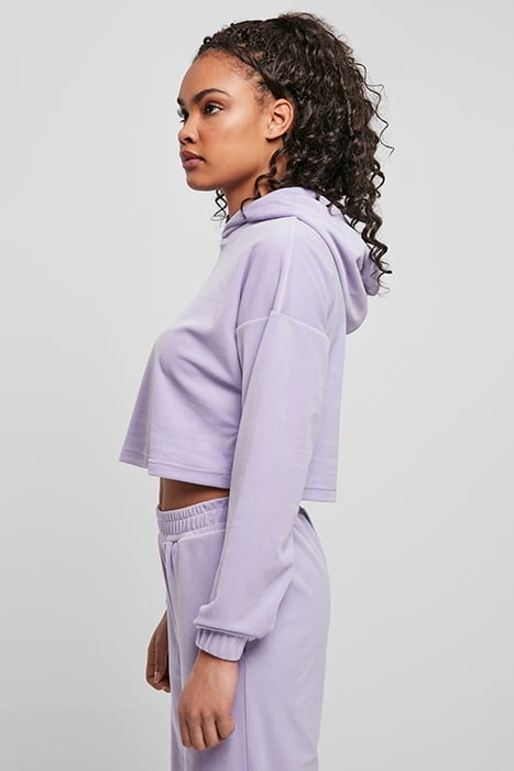 LADIES CROPPED VELVET OVERSIZED HOODY LAVENDER 5