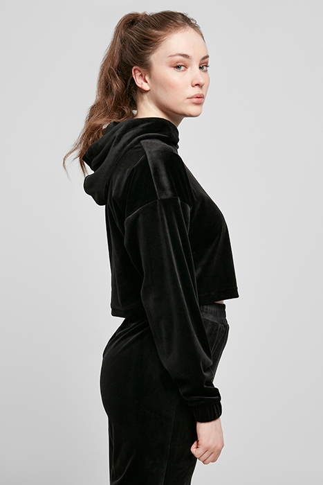 LADIES CROPPED VELVET OVERSIZED HOODY BLACK 6