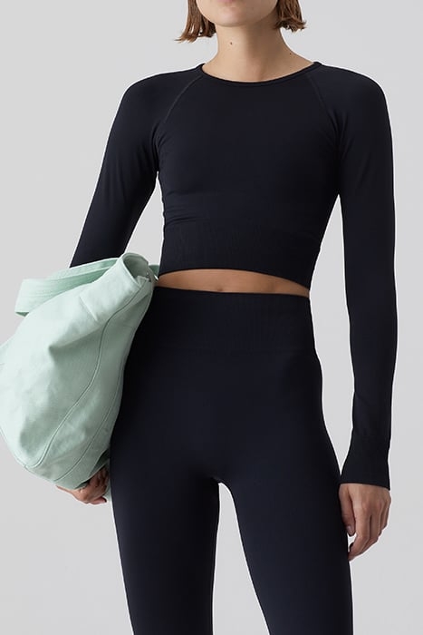 WOMEN CROPPED RAGLAN LONGSLEEVE T-SHIRTS BLACK 1