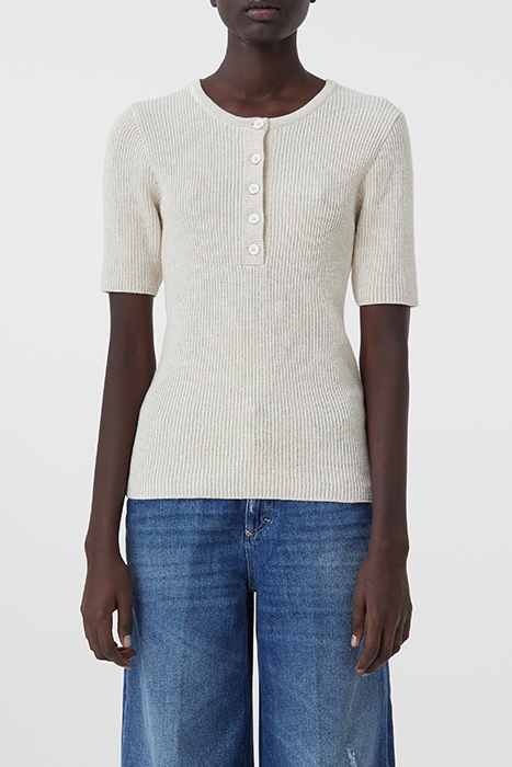 WOMEN HENLEY SHORT SLEEVE KNITS WHITE 1