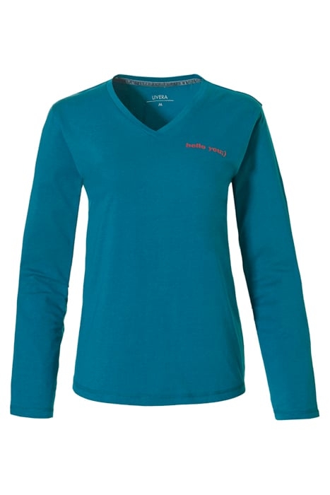 NW TOP TSHIRT LS FEMKE HELLO YOU JET GREEN 1