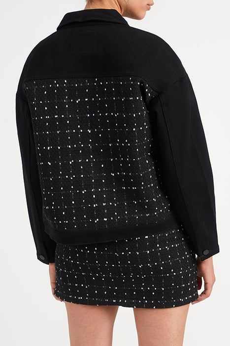 BLACK DENIM AND TWEED MIXED FABRIC JACKET 2