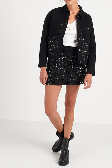 BLACK DENIM AND TWEED MIXED FABRIC JACKET 3
