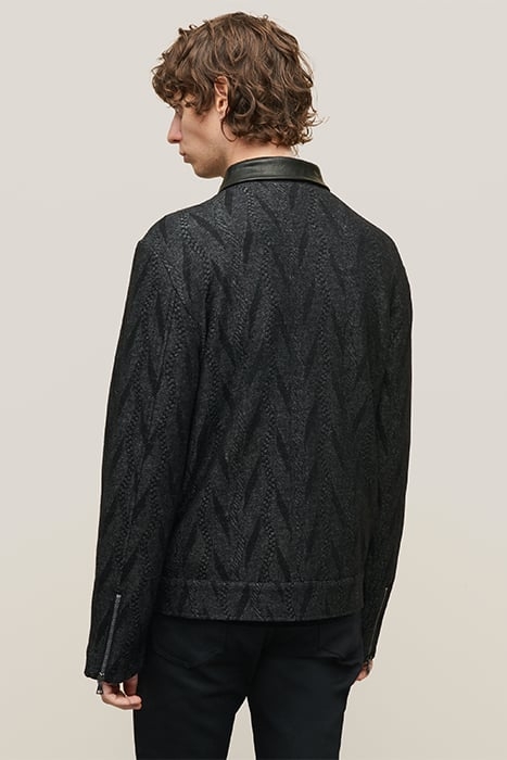 BERGEN REGULAR FIT LS ZIP FRONT JACKET WITH LEATHE BLACK 2