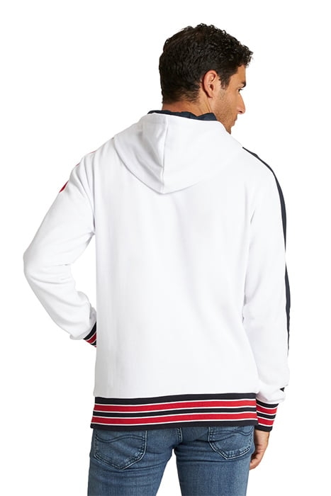 M MS HOODED SWEAT WHITE NAVY RED 3