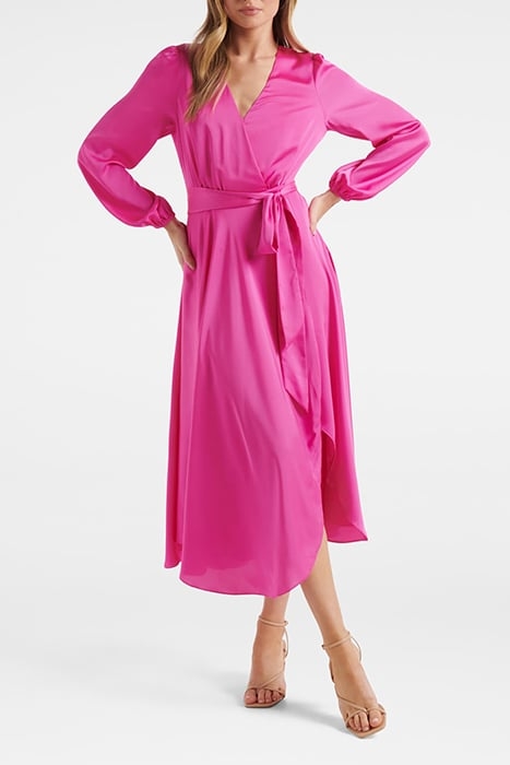 MARILYN SATIN WRAP MIDI DRESS VALLEY PINK 1