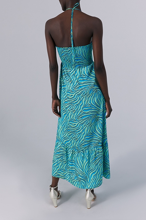 TURQUOISE ZEBRA PRINT BACKLESS LONG DRESS 2
