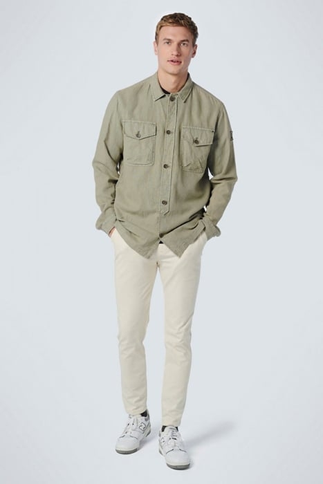 OVERSHIRT BUTTON CLOSURE GARMENT DYED WITH LINEN SMOKE GREEN 3