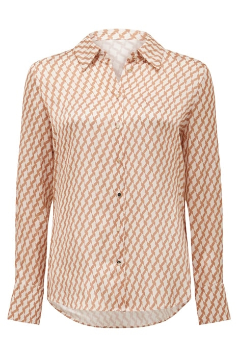 LILA LONGLINE PRINTED SATIN SHIRT TAN PORTER GEO 4