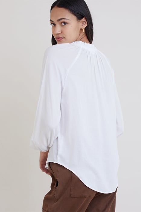 RAGLAN SLEEVE SHIRRED NECK TOP WHITE 2
