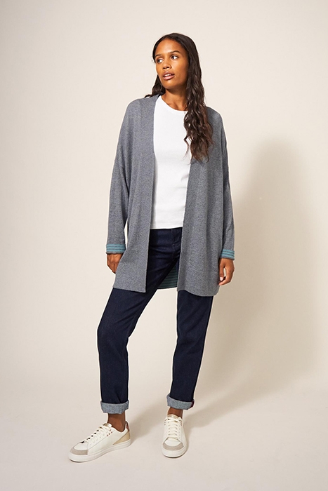 LAURA LONGLINE CARDI GREY MARL 2