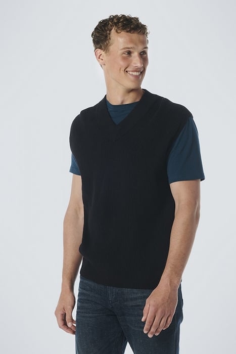SPENCER V-NECK RELIEF RIB JACQUARD WITH WOOL BLACK 1