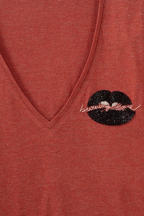 TOMETTE RED GLITTERY T-SHIRT, EMBROIDERED LIPS 6
