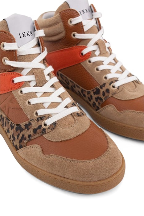 BEIGE, ORANGE AND LEOPARD LEATHER MIX TRAINERS 5