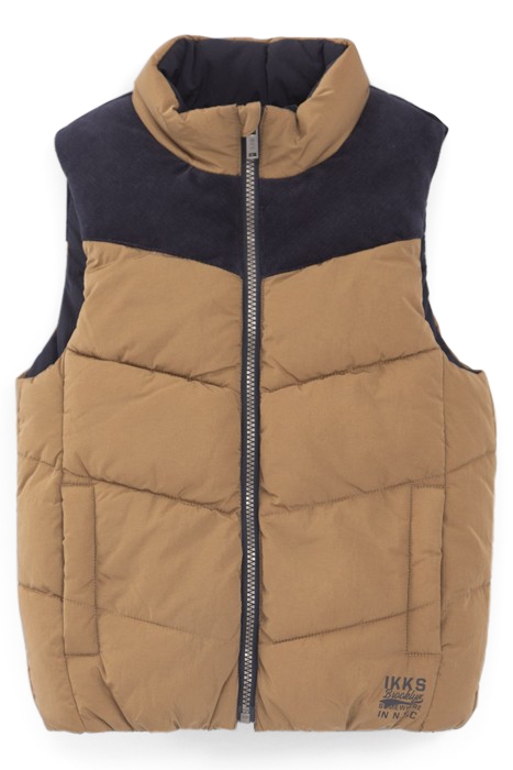 BOYS’ CAMEL AND NAVY REVERSIBLE BODYWARMER 1
