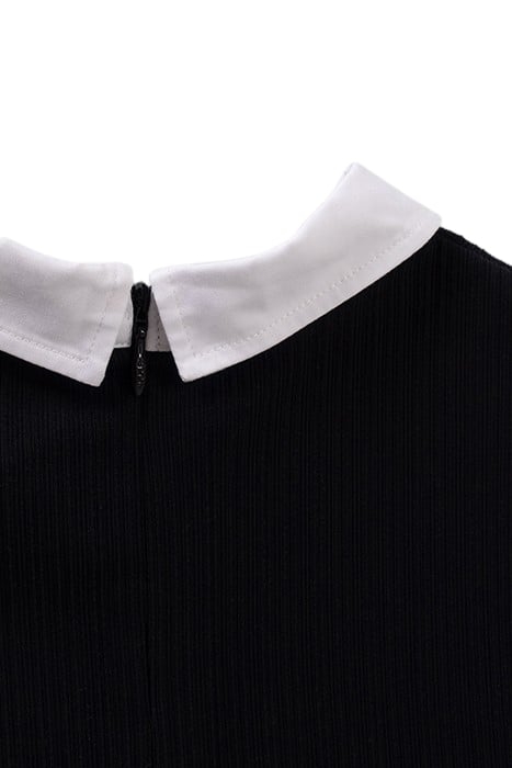 GIRLS’ BLACK RIBBED SHIRT COLLAR T-SHIRT 5
