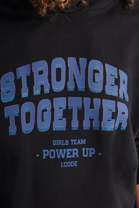 BLACK HOODIE WITH GLITTERY 3D SLOGAN 6