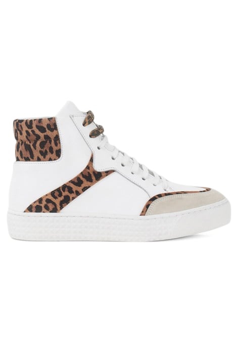 WHITE, GREY, LEOPARD MOTIF HIGH-TOP TRAINERS 1