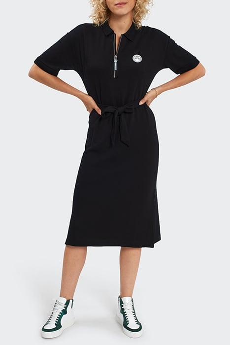 BLACK PIQUE KNIT LONG POLO-SHIRT DRESS 3