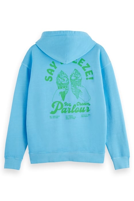 GARMENT-DYED ARTWORK HOODIE BLUE LAGOON 2