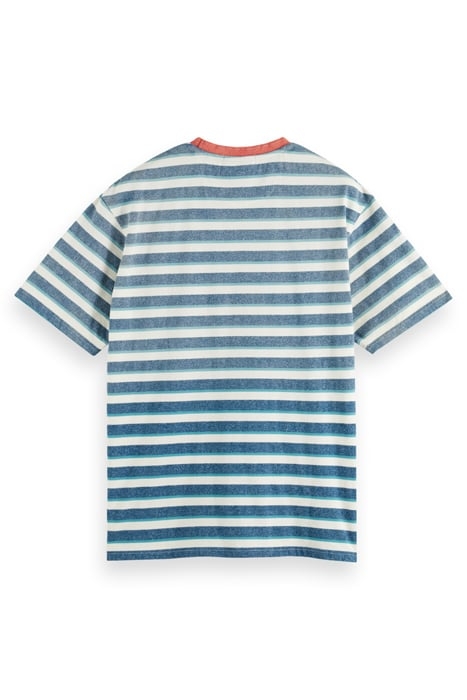 YARN DYE STRIPE POCKET T-SHIRT OFF WHITE / HARBOUR TEAL MULT 2