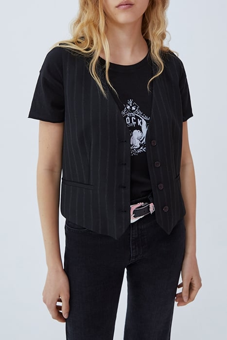 BLACK PINSTRIPE SUIT WAISTCOAT BLACK 1