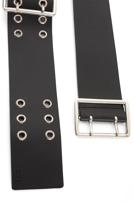 BLACK LEATHER WIDE BELT, DOUBLE BUCKLE AND EYELETS BLACK 5