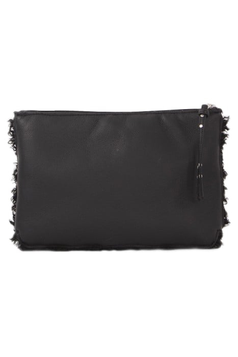 BLACK REVERSIBLE FURRY CLUTCH BAG BLACK 1