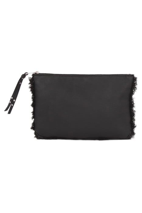 BLACK REVERSIBLE FURRY CLUTCH BAG BLACK 2